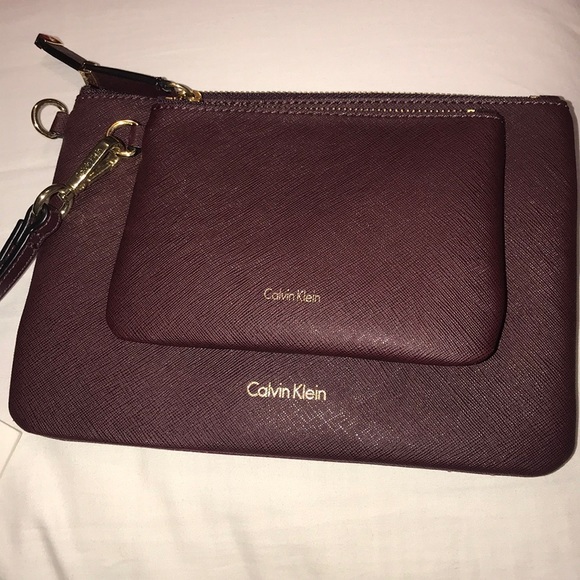 Calvin Klein Handbags - Calvin Klein Maroon Multi Size Wristlet Travel Bags